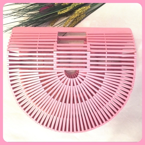 HP🌴OVERSIZED PINK BAMBOO HANDBAG-TOP HANDLE-NEW🌴 - Picture 2 of 8